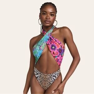 Reina Olga Italian Stallion One Piece Leopard Floral Swimsuit S